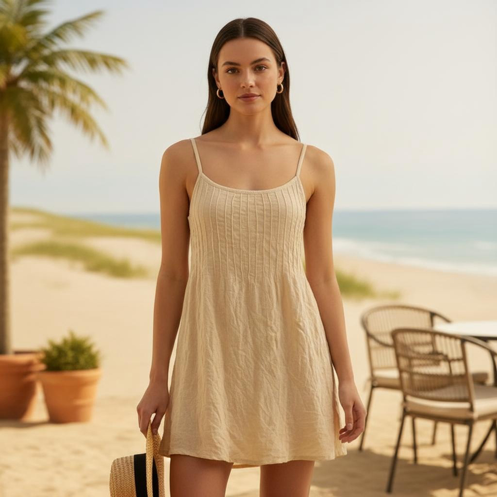 Women's Rowie Beige Ribbed Knit Mini Dress S